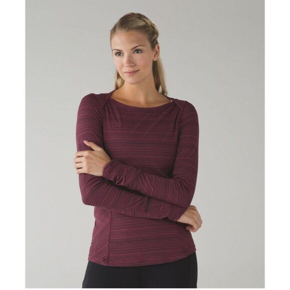 Lululemon Kanto Catch Me Long Sleeve in Kanto Stripe Wine Berry Black        409 - Picture 1 of 16